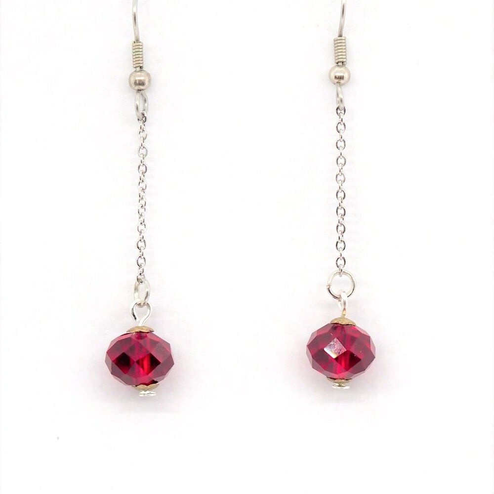 Blood Red Ball & Chain Earrings